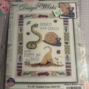 NEW 8" x 10" Counted Cross Stitch Kit, Snakes and Snails and Puppy Dog Tails